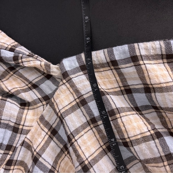 Zara Checkered Plaid Top Puff Sleeve Off Shoulder Ruched M A-16 - Picture 6 of 8